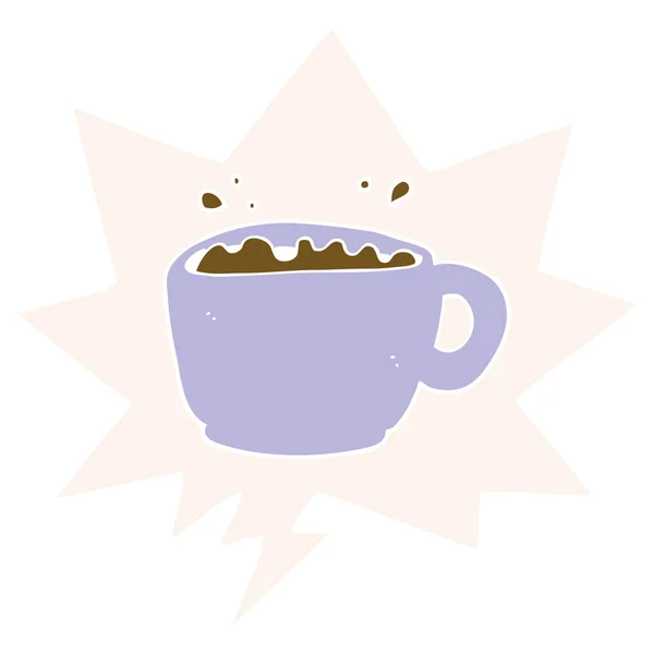 Tasse de café de dessin animé et bulle d'expression dans le style rétro — Image vectorielle