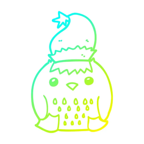 冷梯度线绘制可爱的卡通猫头鹰穿着圣诞哈 — 图库矢量图片
