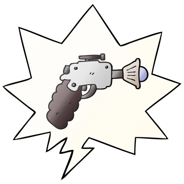 Cartoon Ray Gun en Speech bubble in vloeiende verloop stijl — Stockvector