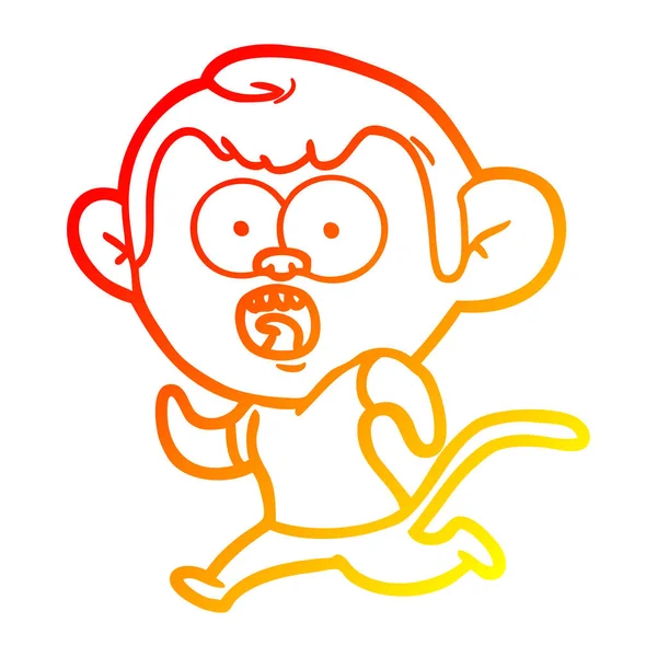 Warm gradient line drawing cartoon running monkey — Stock Vector