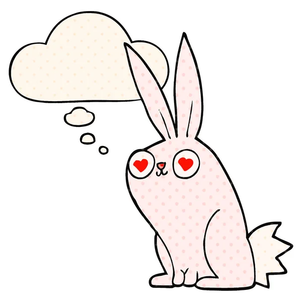 Tecknad Bunny kanin i kärlek och tänkte bubbla i serietidning St — Stock vektor
