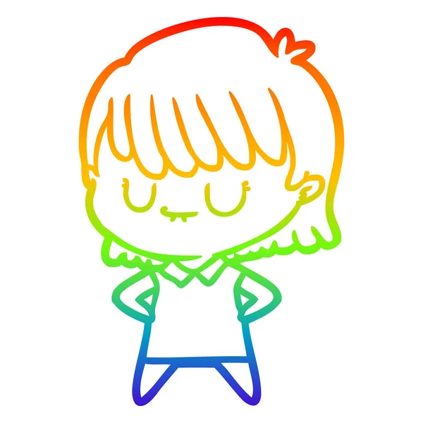 Rainbow gradient line drawing cartoon woman — Stock Vector