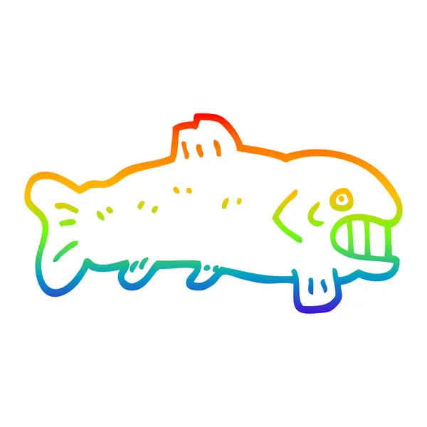 Arco iris gradiente línea dibujo dibujos animados peces grandes — Vector de stock