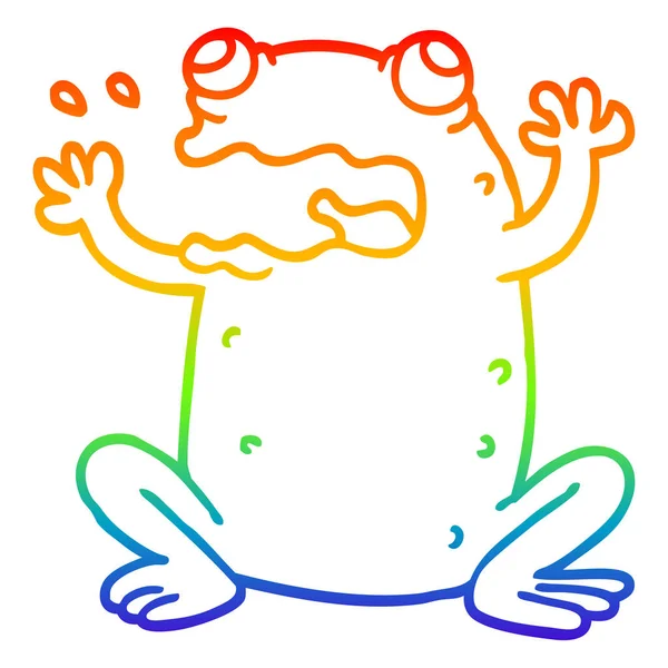 Rainbow gradient line drawing cartoon burping toad — Stock Vector