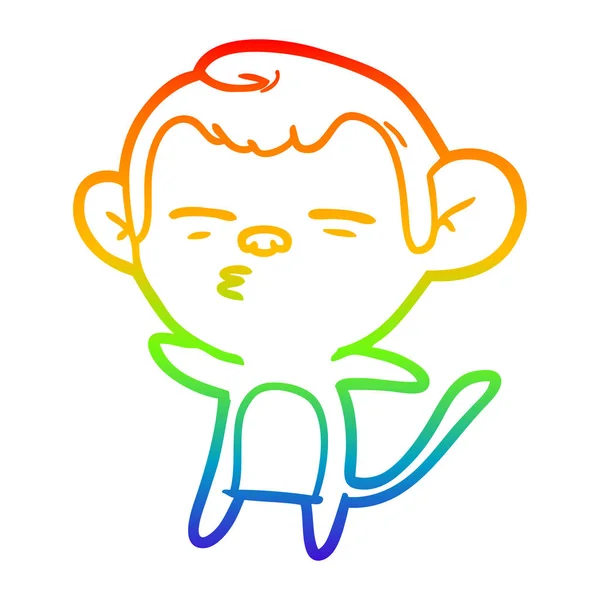 Regenboog gradiënt lijntekening cartoon verdachte aap — Stockvector