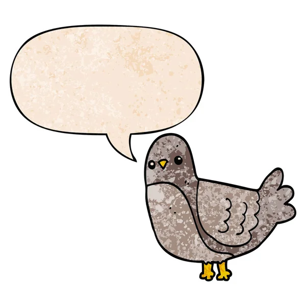 レトロなテクスチャスタイルで漫画の鳥とスピーチバブル — ストックベクタ