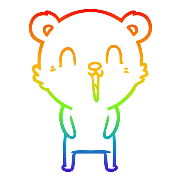 Regenbogen-Gradienten-Linie zeichnet glücklichen Cartoon-Bären — Stockvektor