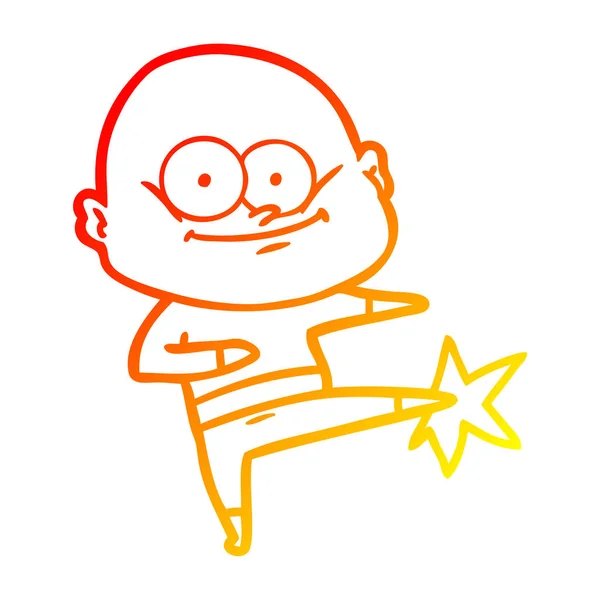 Linha gradiente quente desenho cartoon homem careca karatê chutando — Vetor de Stock