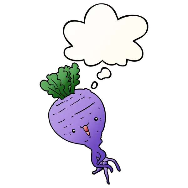 Cartoon turnip and thought bubble in smooth gradient style — Stock Vector