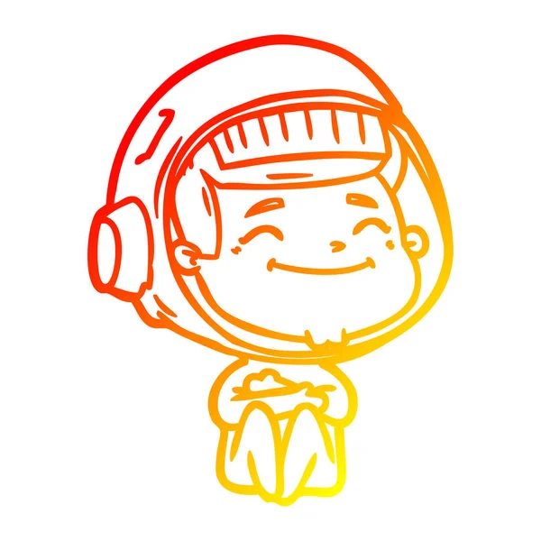 Warme kleurovergang lijntekening gelukkig cartoon astronaut — Stockvector