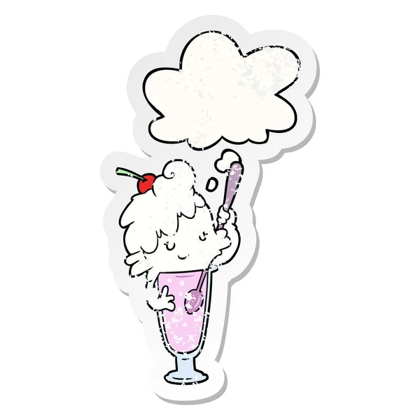 Cartoon Ice Cream Soda meisje en dacht Bubble als een verdrietig w — Stockvector