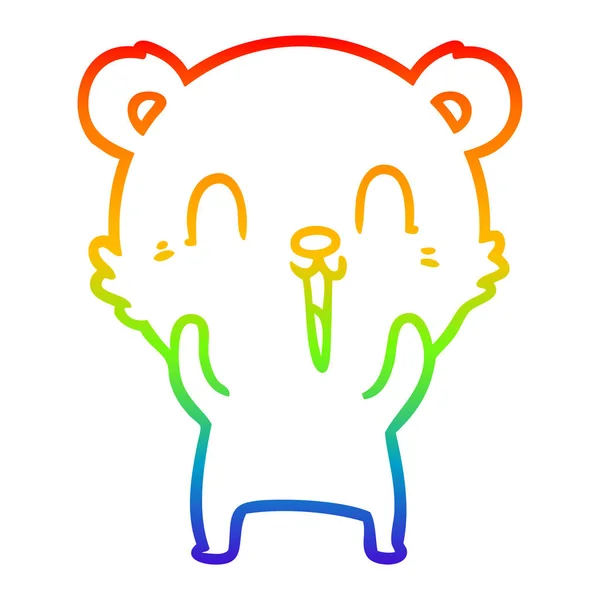 Regenbogen-Gradienten-Linie zeichnet glücklichen Cartoon-Bären — Stockvektor