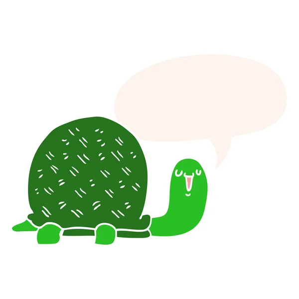 Mignonne tortue de dessin animé et bulle d'expression dans le style rétro — Image vectorielle