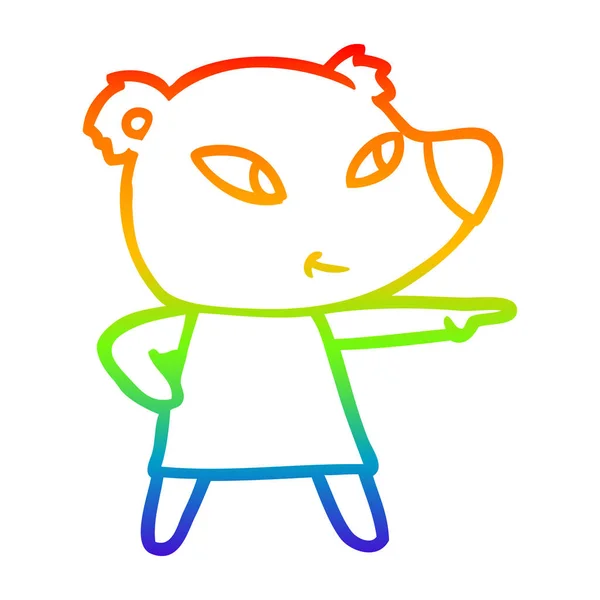 Arco iris gradiente línea dibujo lindo oso de dibujos animados en vestido — Vector de stock