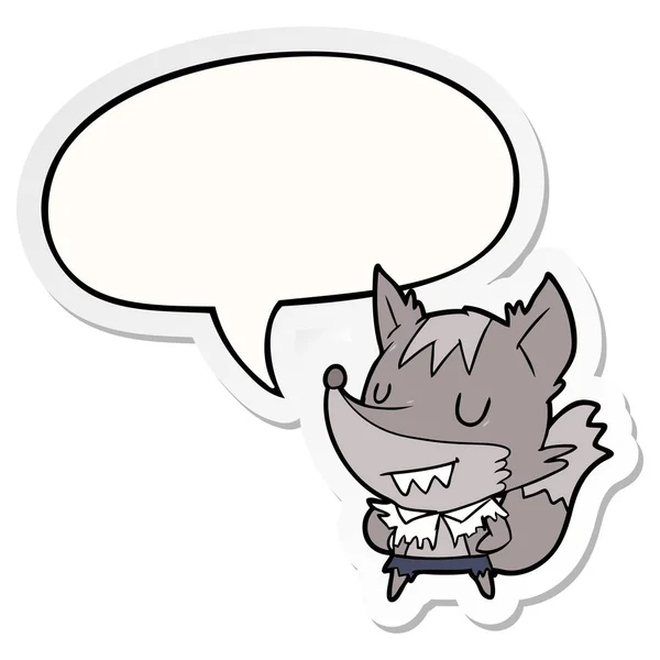 Dibujos animados halloween hombre lobo y el habla pegatina burbuja — Vector de stock