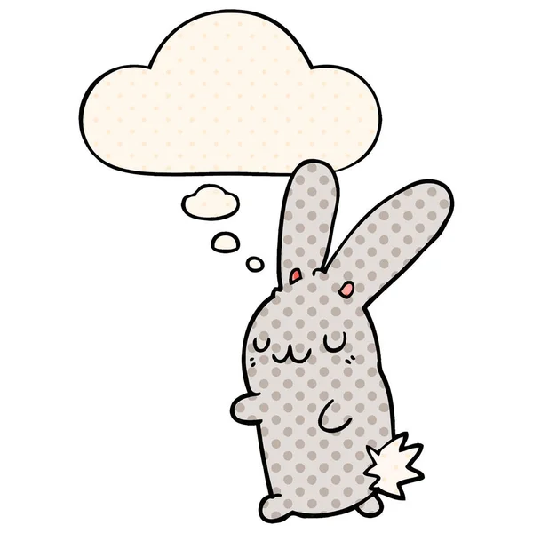Carino coniglio cartone animato e bolla di pensiero in stile fumetto — Vettoriale Stock