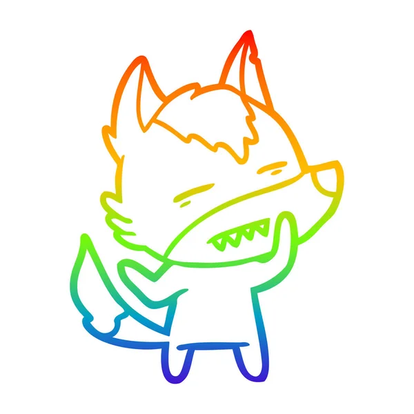 Regenboog gradiënt lijntekening cartoon Wolf tonen tanden — Stockvector