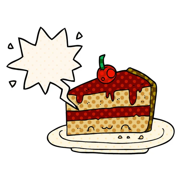 Gâteau de dessin animé et bulle de discours dans le style de bande dessinée — Image vectorielle