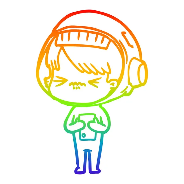 Rainbow gradient ligne dessin en colère dessin animé espace fille — Image vectorielle