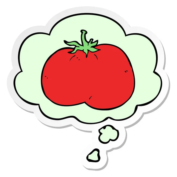 Cartoon pomidor i bańka myśli jako drukowane naklejki — Wektor stockowy