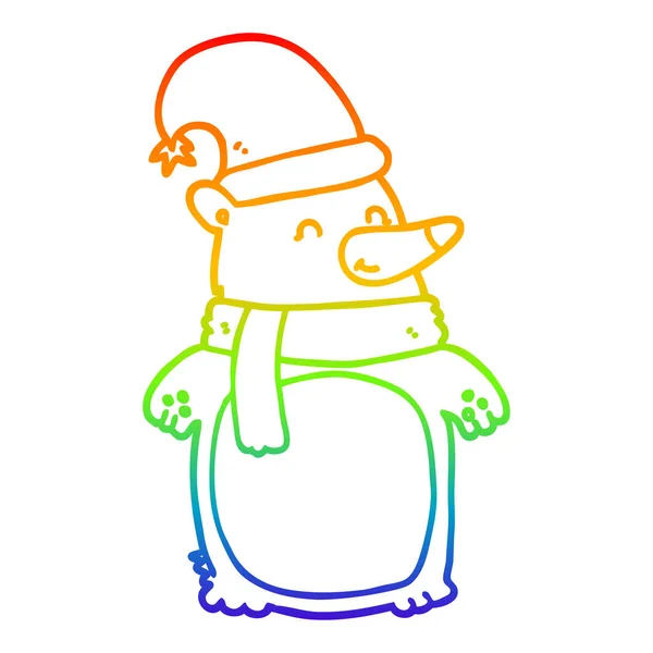 Rainbow gradient line drawing cartoon christmas bear — Stock Vector