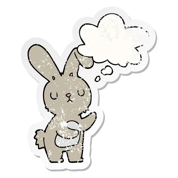 Roztomilá kreslená králíček a myšlenková bublina jako otřesený, opotřebovaný — Stockový vektor