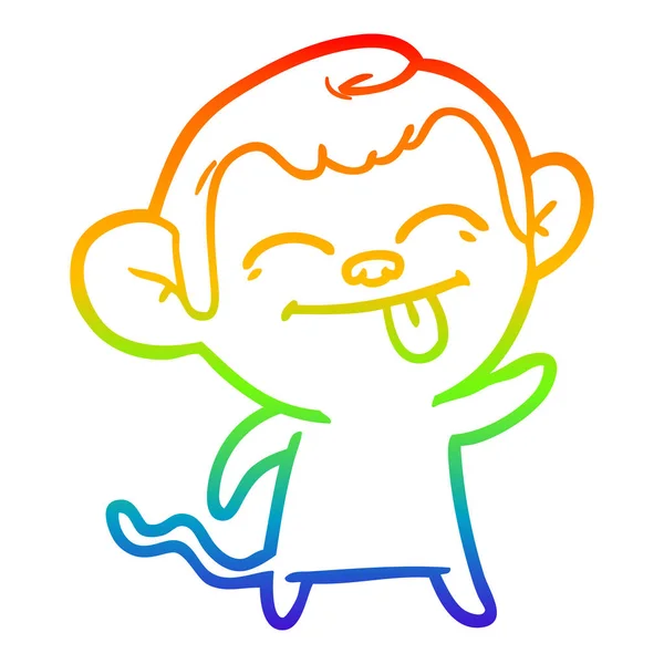 Rainbow gradient ligne dessin drôle dessin animé singe — Image vectorielle