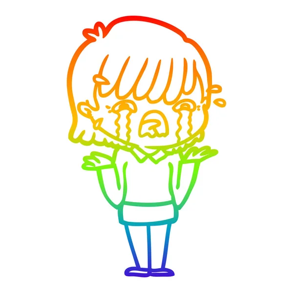 Regenboog gradiënt lijntekening cartoon meisje huilen — Stockvector