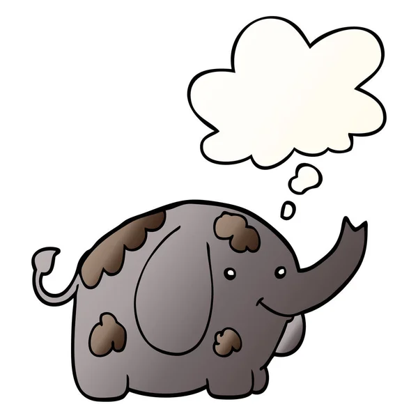 Karikatür fil ve pürüzsüz degrade tarzında kabarcık düşünce — Stok Vektör