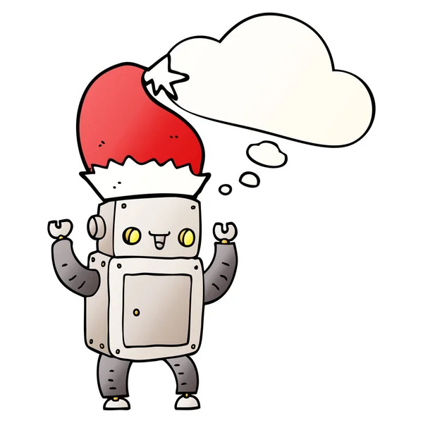 Robot de Navidad de dibujos animados y la burbuja de pensamiento en gradiente suave st — Archivo Imágenes Vectoriales