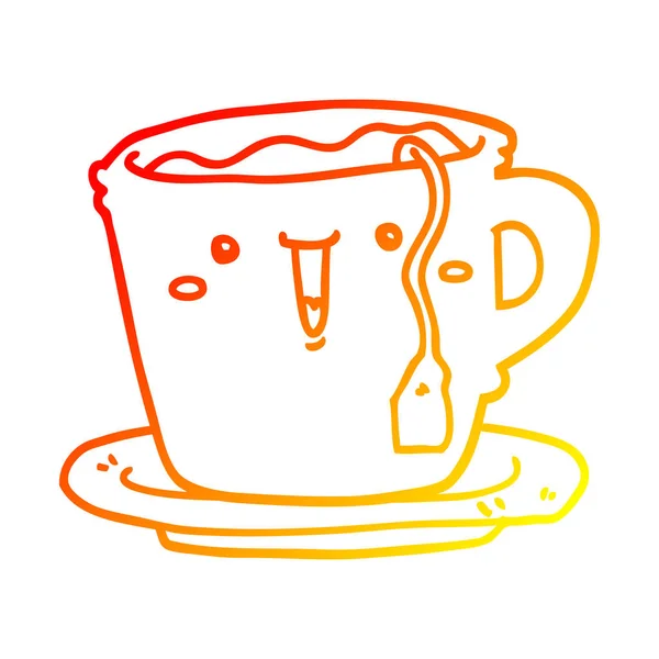 Warme Gradientenlinie Zeichnung niedlichen Cartoon-Tasse und Untertasse — Stockvektor