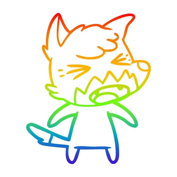 Regenboog gradiënt lijntekening boos cartoon Fox — Stockvector