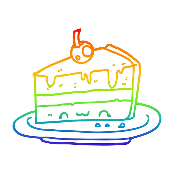 Rainbow gradient line drawing cartoon cake — Stock Vector