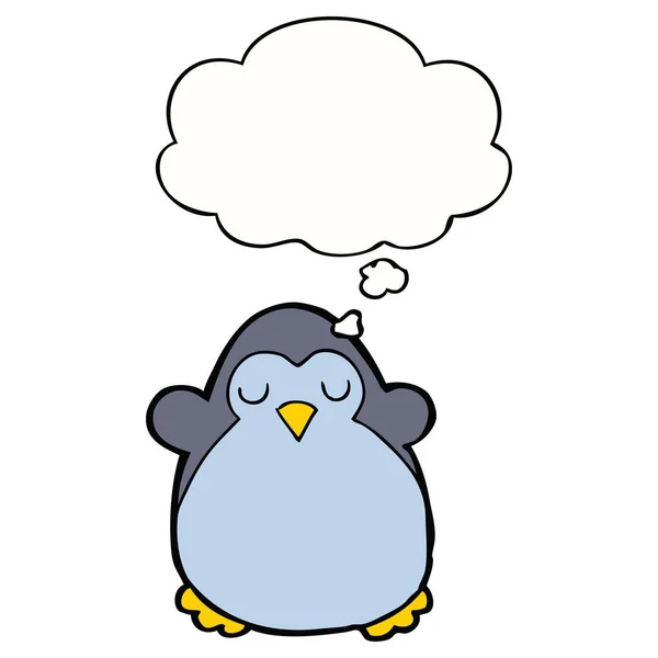 Karikatür penguen ve düşünce balonu — Stok Vektör