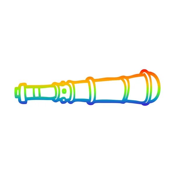 Línea de gradiente arco iris dibujo telescopio de dibujos animados — Vector de stock