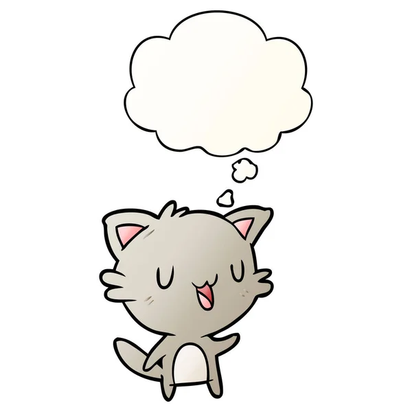 Dibujos animados gato feliz y burbuja de pensamiento en estilo gradiente suave — Vector de stock