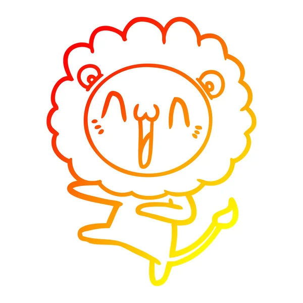 Varm gradient linje ritning lycklig tecknad lejon — Stock vektor