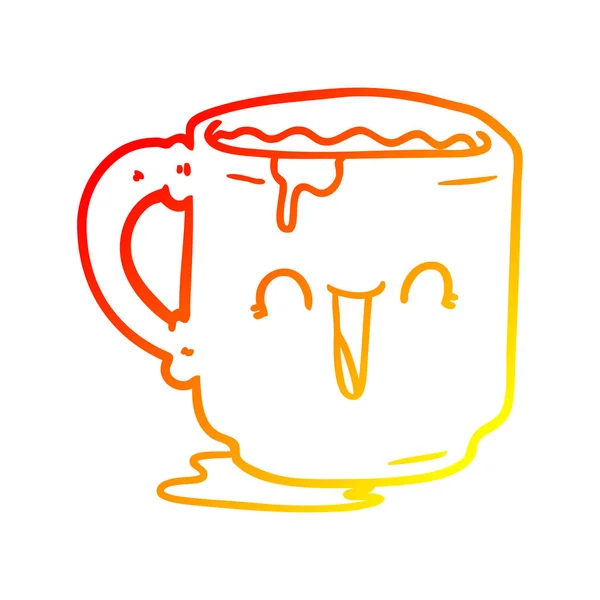 暖かいグラデーションライン描画漫画汚れたオフィスマグカップ — ストックベクタ