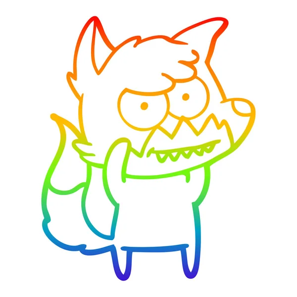 Regenboog gradiënt lijntekening cartoon grijnzende Fox — Stockvector