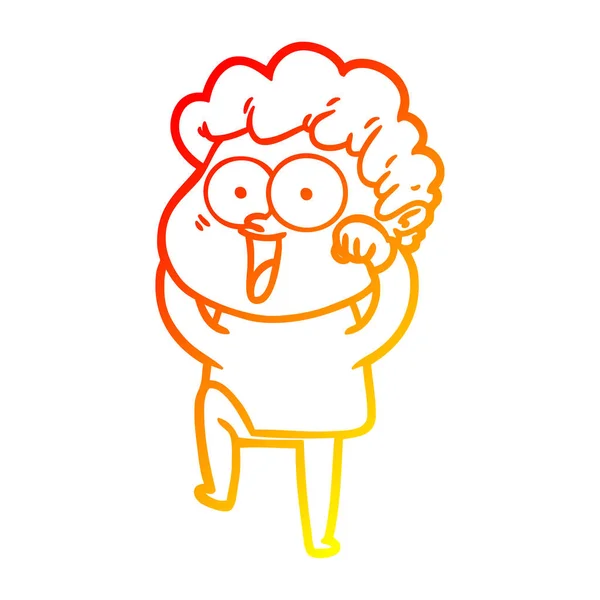 Línea de gradiente caliente dibujo de dibujos animados hombre feliz — Vector de stock