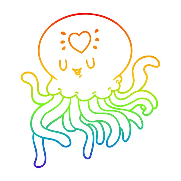 彩虹渐变线绘制卡通水母在爱 — 图库矢量图片