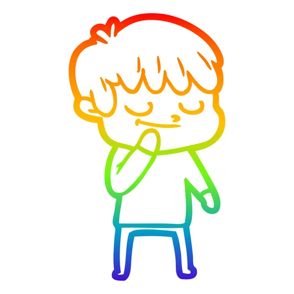 Arco-íris linha gradiente desenho cartoon menino feliz — Vetor de Stock
