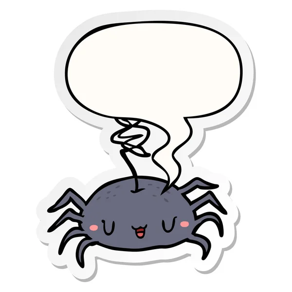Cartoon halloween spider and speech bubble sticker — Stock Vector