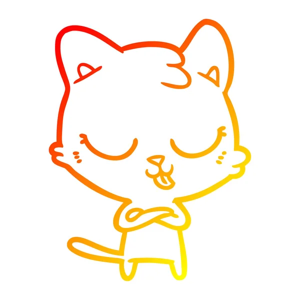 Línea de gradiente caliente dibujo dibujos animados gato — Vector de stock