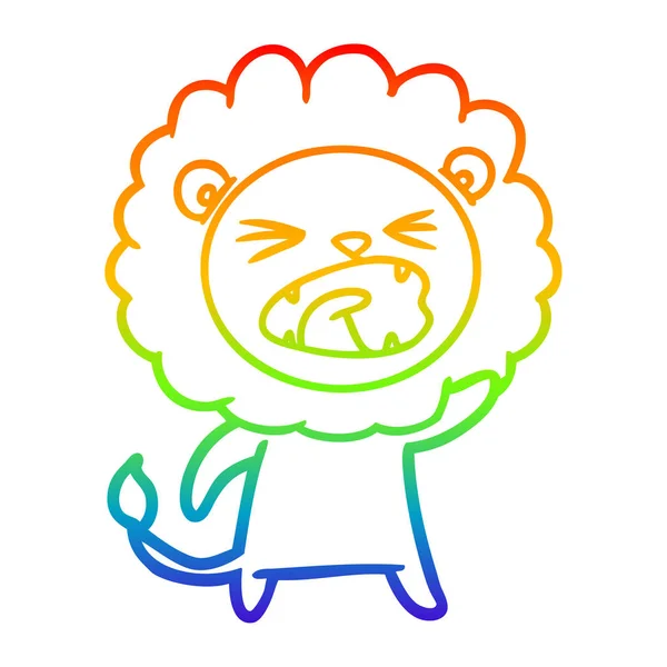 Linha gradiente arco-íris desenho cartoon leão zangado — Vetor de Stock