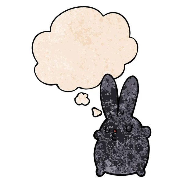 Милый мультяшный кролик и мыслей пузырь в гранж текстуры шаблон — стоковый вектор