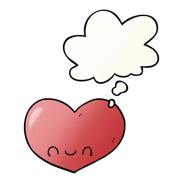 Tecknad kärlek hjärta karaktär och tänkte bubbla i slät gradie — Stock vektor