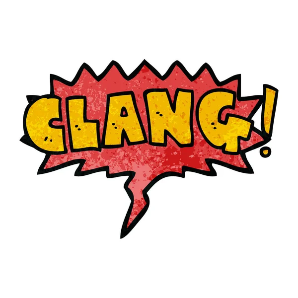 Cartoon woord clang en toespraak bubble in retro textuur stijl — Stockvector