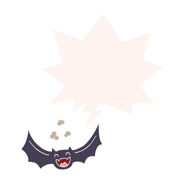 Chauve-souris de dessin animé et bulle d'expression dans le style rétro — Image vectorielle