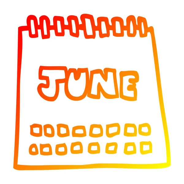 Línea de gradiente caliente dibujo calendario de dibujos animados que muestra mes de jun — Vector de stock